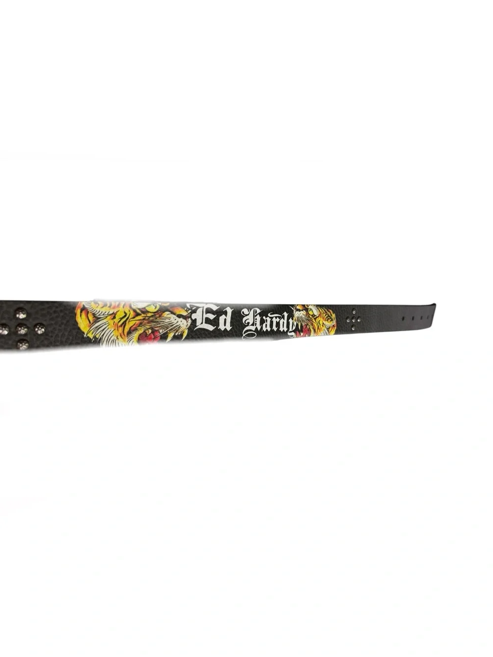 Ed Hardy Black Gray Studded Graphic Tiger‎ Men's Belt Size 38 NWT